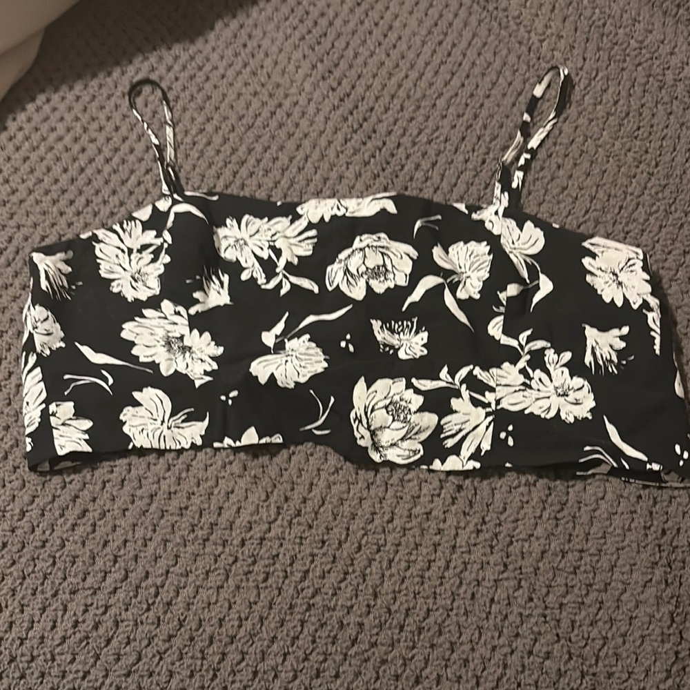 Free People Black and White Fitted Crop Camisole